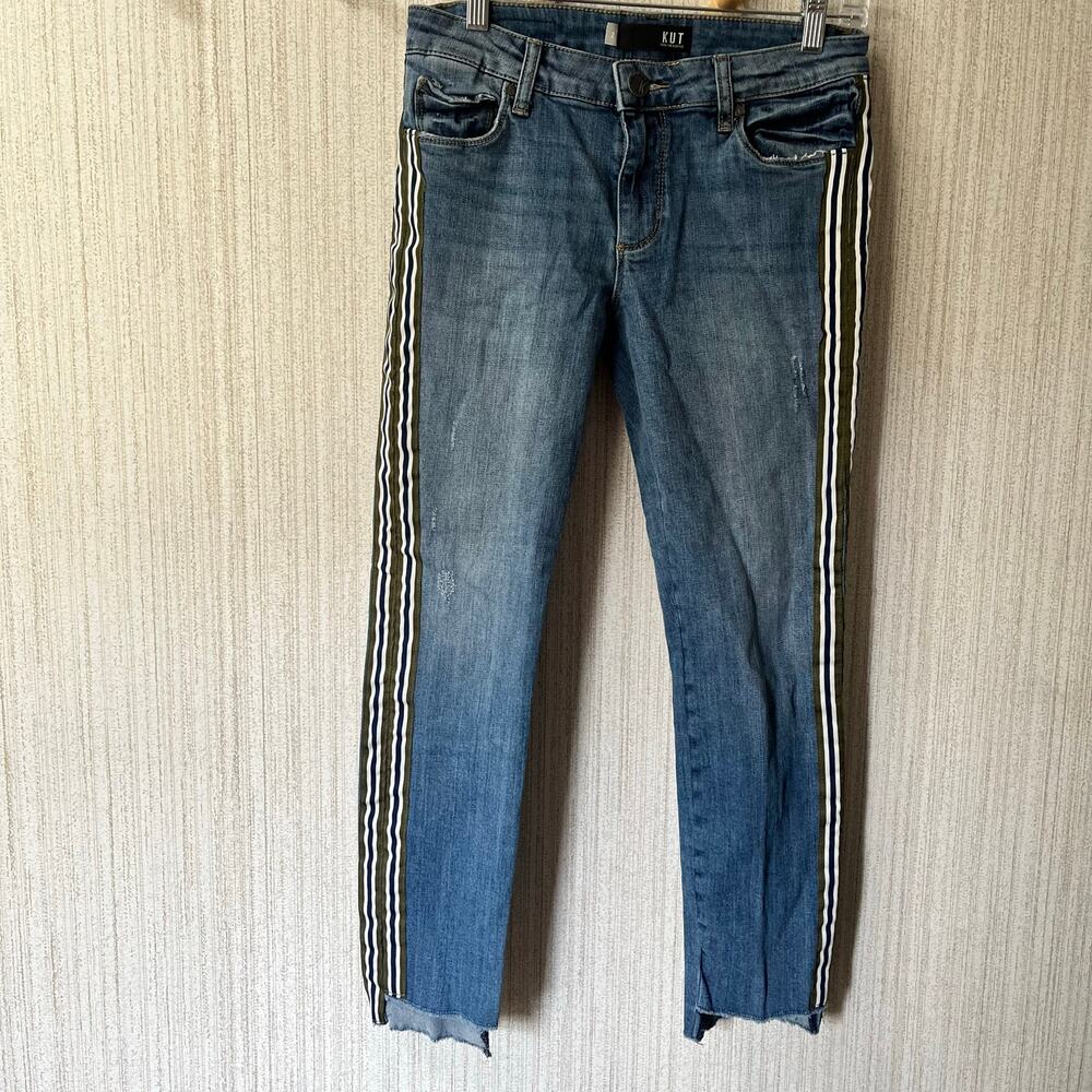 Kut from the Kloth Blue Jeans with Black & White Side Stripes